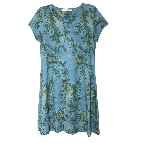 Peruvian Connection Dress Medium Short Sleeves Pima Cotton Floral Fairy Vacation - Picture 2 of 11